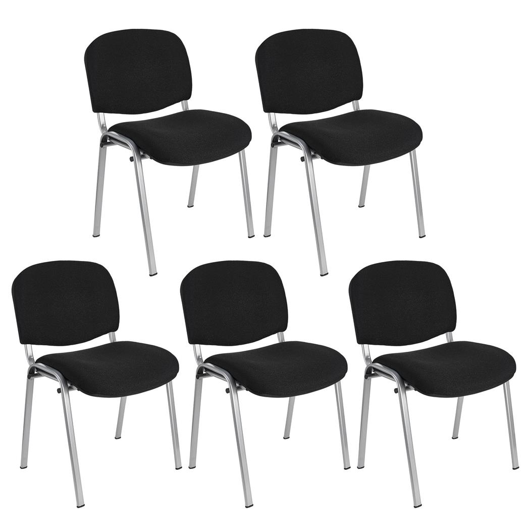 Im 5er-Set: Konferenzstuhl MOBY BASE STOFF mit grauen Stuhlbeinen, bequem und praktisch, stapelbar, Farbe Schwarz