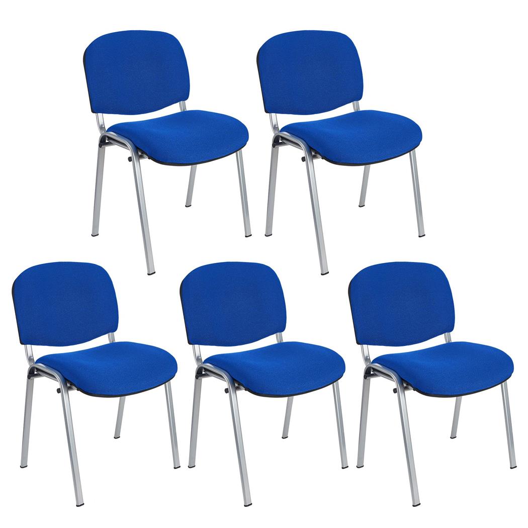 Im 5er-Set: Konferenzstuhl MOBY BASE STOFF mit grauen Stuhlbeinen, bequem und praktisch, stapelbar, Farbe Blau