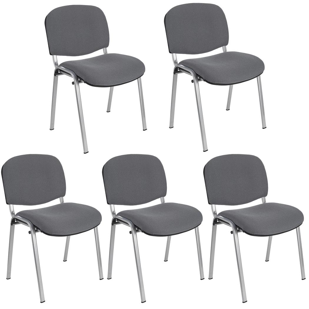 Im 5er-Set: Konferenzstuhl MOBY BASE STOFF mit grauen Stuhlbeinen, bequem und praktisch, stapelbar, Farbe Grau