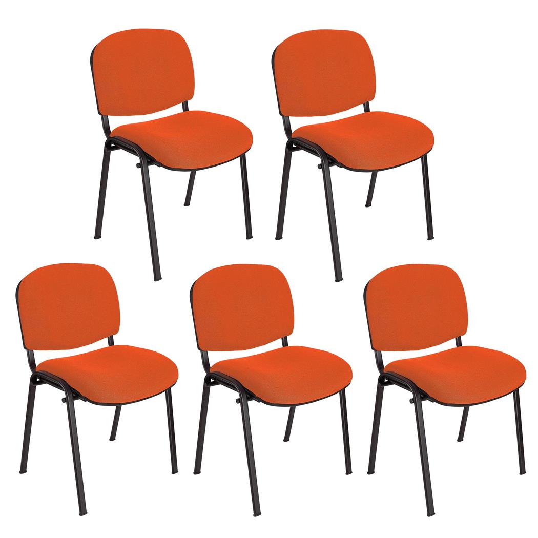 Im 5er-Set: Konferenzstuhl MOBY BASE STOFF mit schwarzen Stuhlbeinen, bequem und praktisch, stapelbar, Farbe Orange