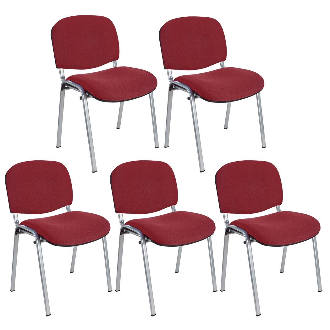 Im 5er-Set: Konferenzstuhl MOBY BASE STOFF mit grauen Stuhlbeinen, bequem und praktisch, stapelbar, Farbe Burgund