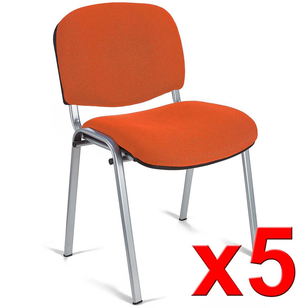 Im 5er-Set: Konferenzstuhl MOBY BASE STOFF mit grauen Stuhlbeinen, bequem und praktisch, stapelbar, Farbe Orange