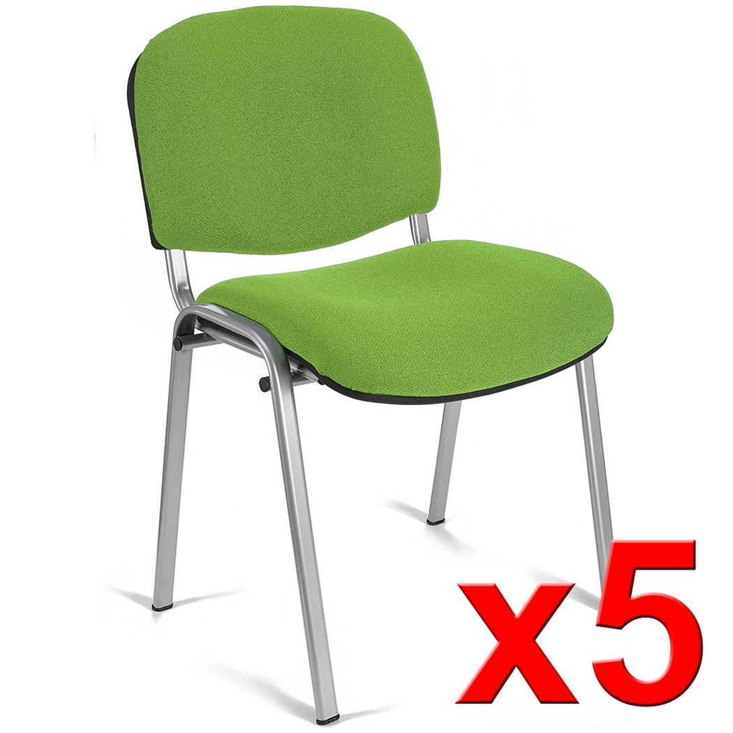 Im 5er-Set: Konferenzstuhl MOBY BASE STOFF mit grauen Stuhlbeinen, bequem und praktisch, stapelbar, Farbe Limettengrün