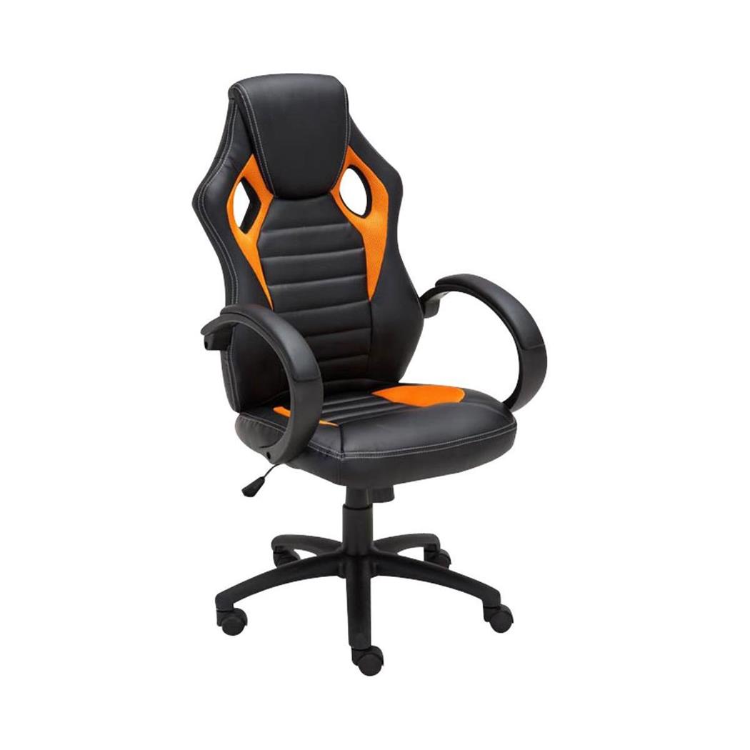 Gaming-Stuhl ASCARI, sportliches Design, sehr bequem, Leder- und Stoffbezug, Farbe Schwarz / Orange