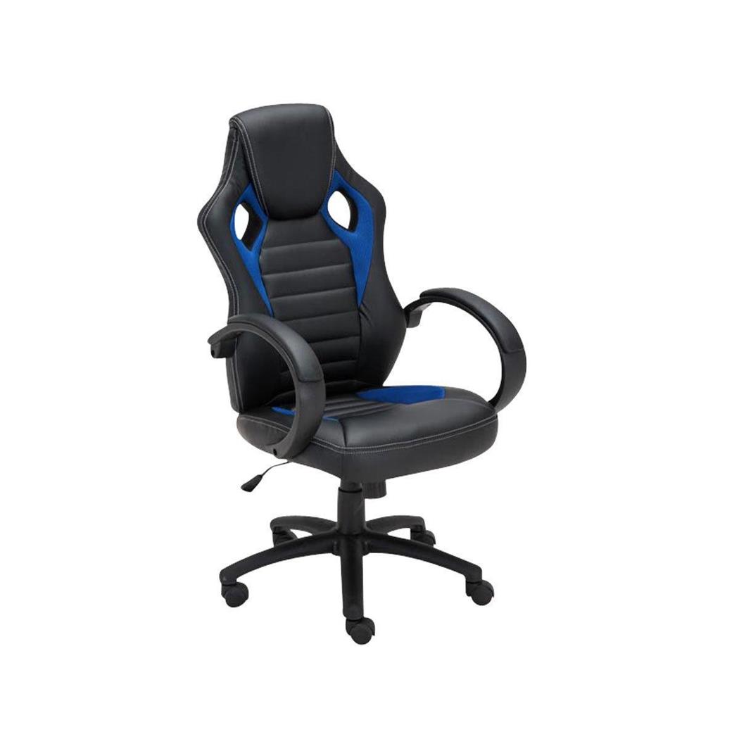 Gaming-Stuhl ASCARI, sportliches Design, sehr bequem, Leder- und Stoffbezug, Farbe Schwarz / Blau
