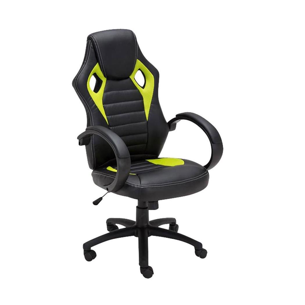 Gaming-Stuhl ASCARI, sportliches Design, sehr bequem, Leder- und Stoffbezug, Farbe Schwarz / Grün