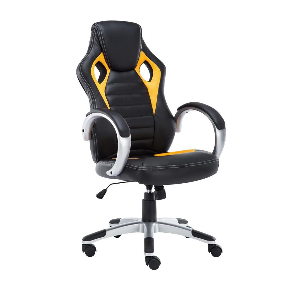 Gaming-Stuhl ASCARI PRO, sportliches Design, sehr bequem, Leder- und Stoffbezug, Farbe Schwarz / Gelb