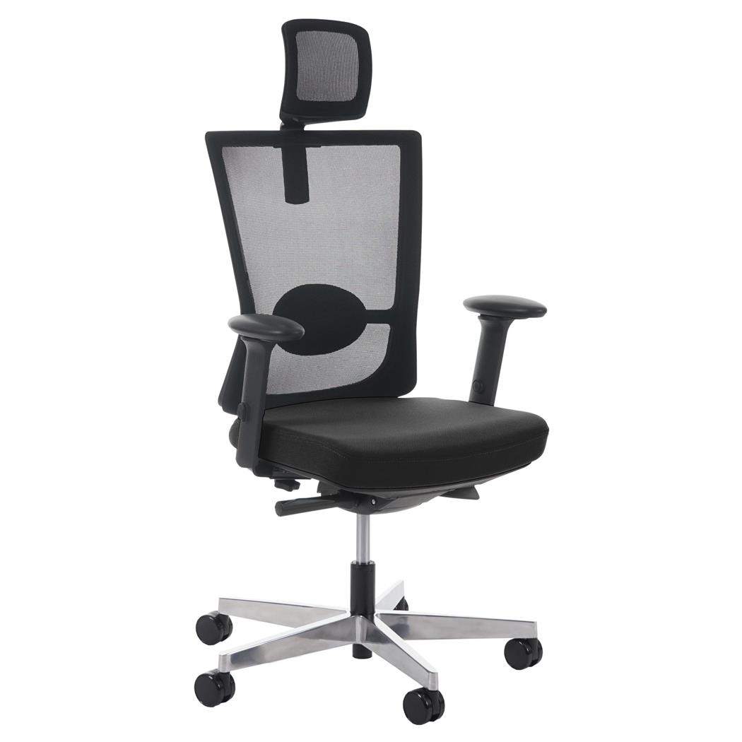 Ergonomischer Bürostuhl NILO PRO, vielseitig einstellbar, Kopf- und Lordosenstütze, gepolsterte Sitzfläche, Netzstoff, Farbe Schwarz