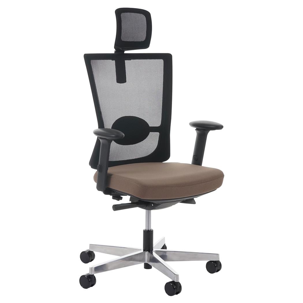 Ergonomischer Bürostuhl NILO PRO, vielseitig einstellbar, Kopf- und Lordosenstütze, gepolsterte Sitzfläche, Netzstoff, Farbe Braun