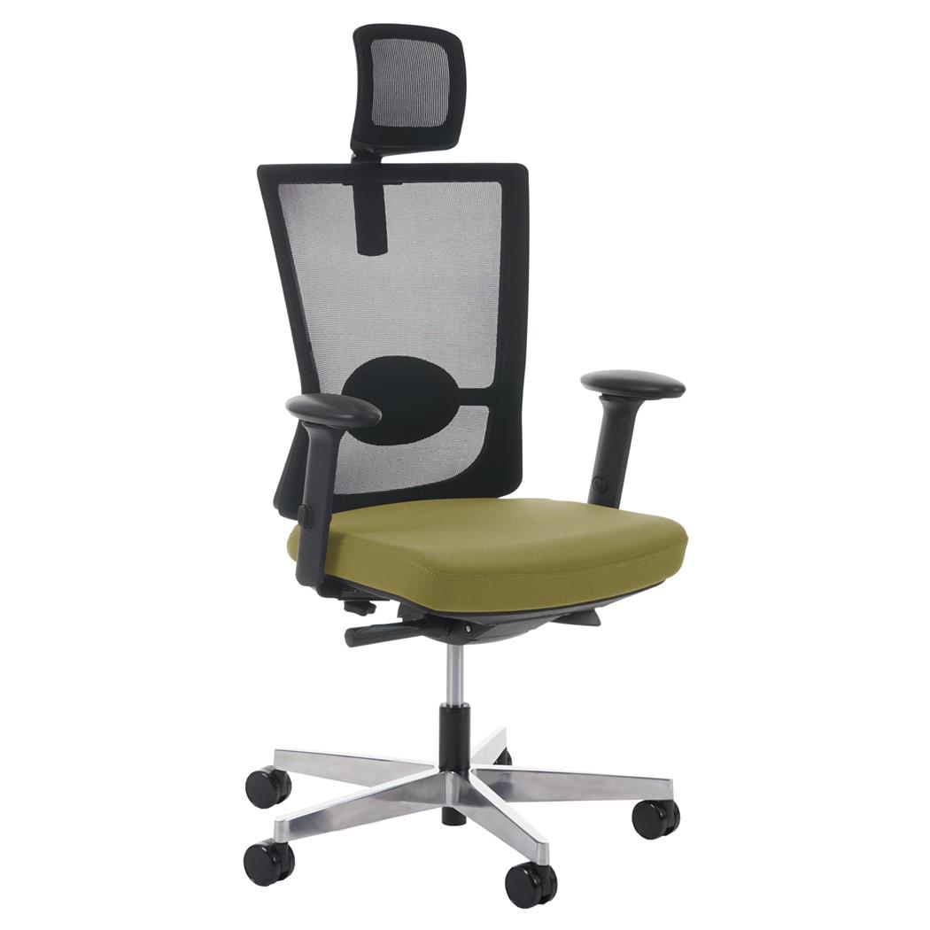 Ergonomischer Bürostuhl NILO PRO, vielseitig einstellbar, Kopf- und Lordosenstütze, gepolsterte Sitzfläche, Netzstoff, Farbe Grün