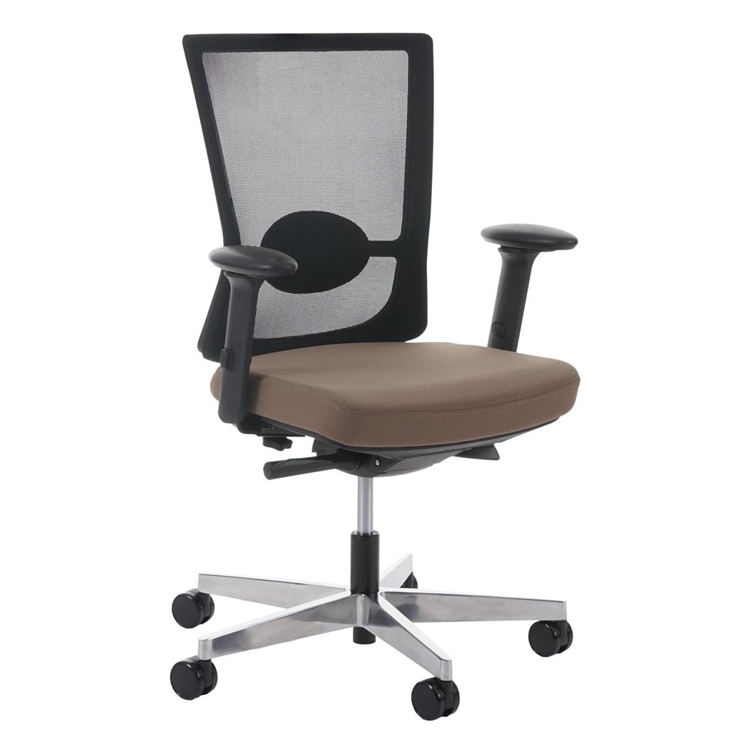 Ergonomischer Bürostuhl NILO, vielseitig einstellbar, Lordosenstütze, gepolsterte Sitzfläche, Netzstoff, Farbe Braun