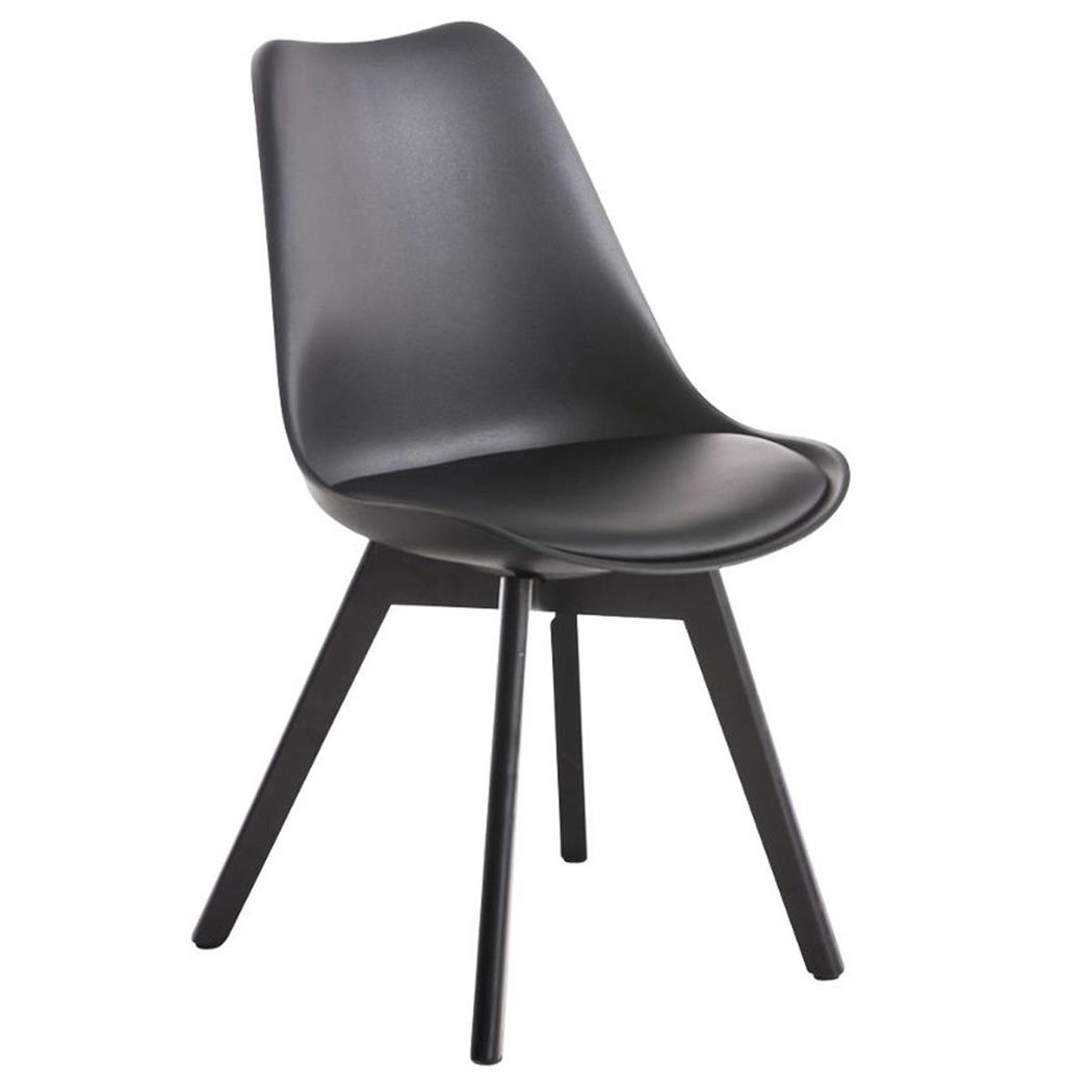 Designer Stuhl/ Besucherstuhl BOSPORUS, dunkle Stuhlbeine, Kunststoffsitzschale, Lederbezug, Farbe Schwarz