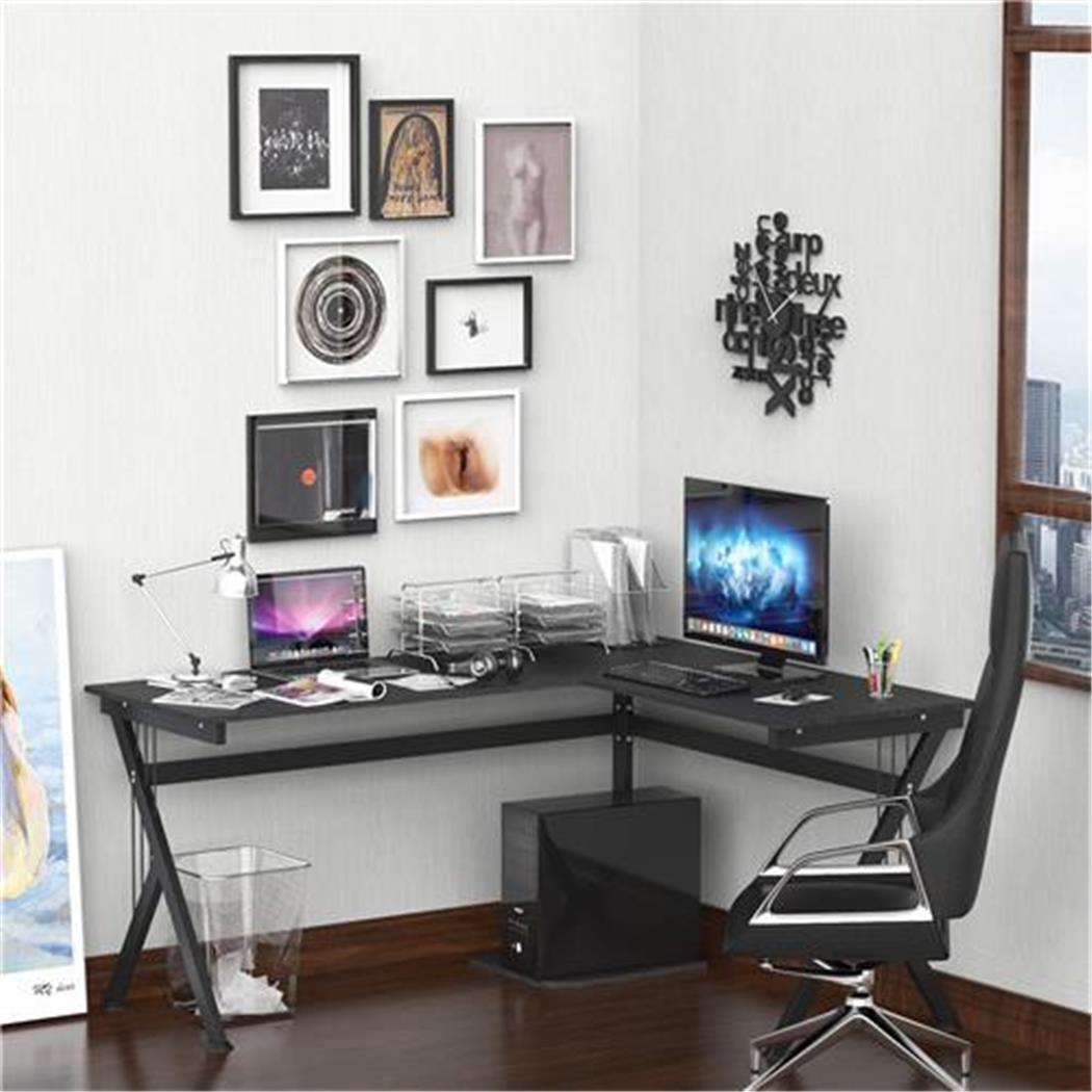 Computertisch ALASKA, Maße 155x130x76cm, Holz mit Metallgestell, Farbe schwarz