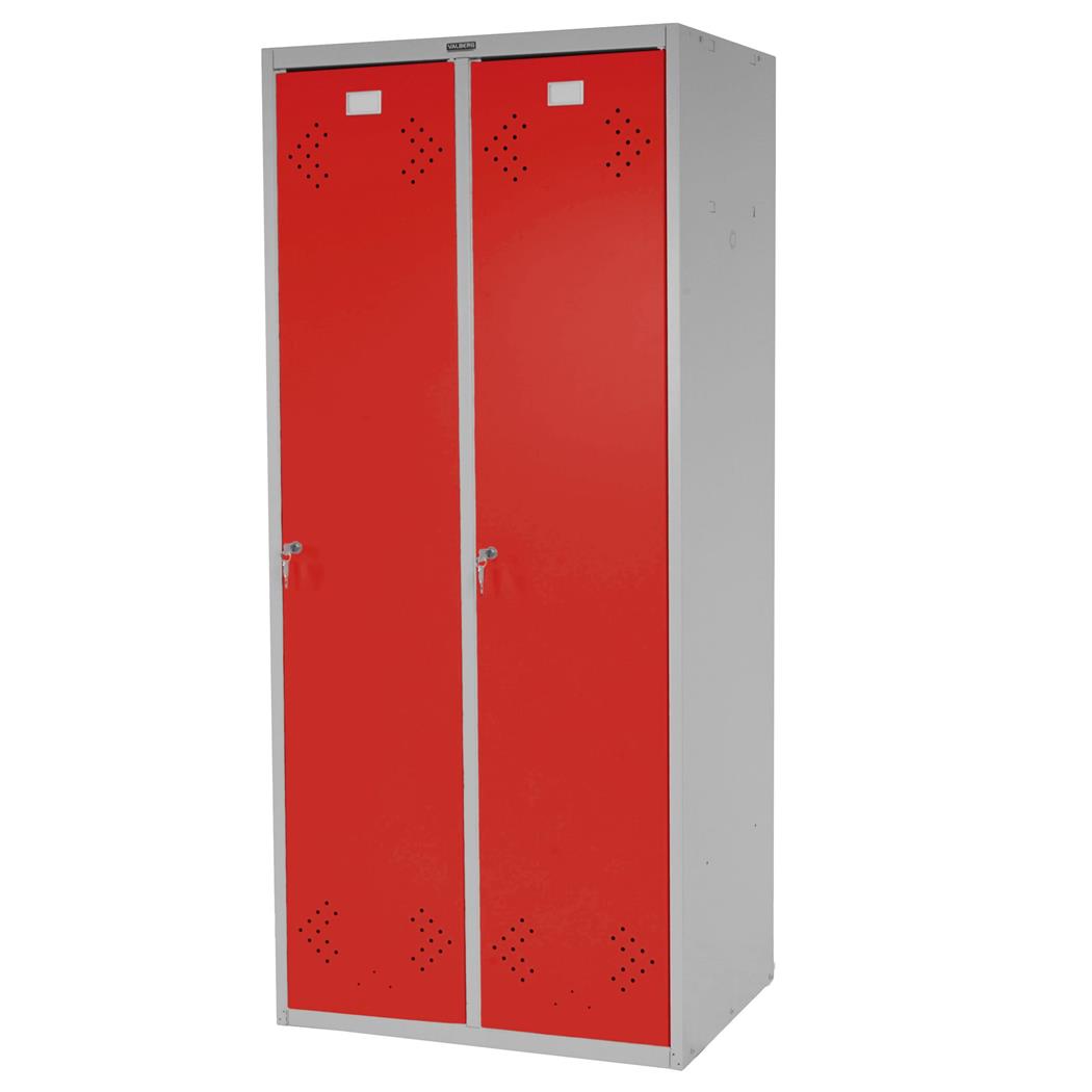 Umkleideschrank FRIDA, Kleiderspind 183x81x50 cm, 2x Tür, Robustes Stahlblech, Farbe Rot