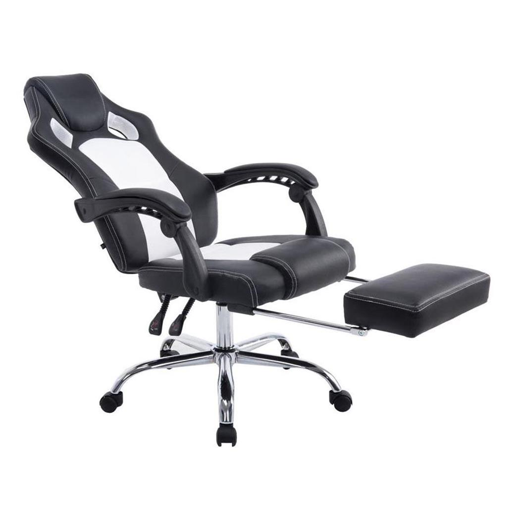 Gaming-Stuhl SPRINT, ausziehbare Fußablage, Leder- und atmungsaktiver Netzstoffbezug, Farbe Weiß