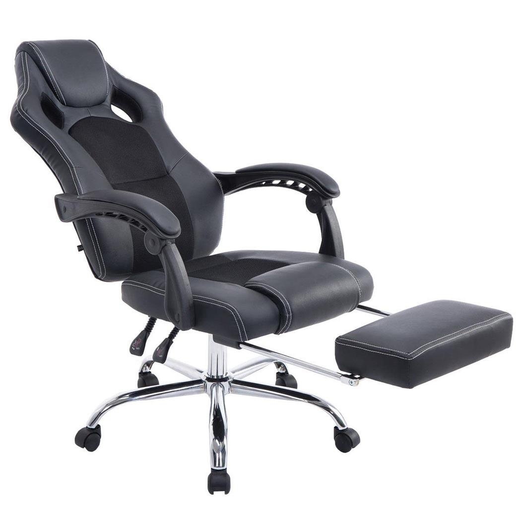 Gaming-Stuhl SPRINT, ausziehbare Fußablage, Leder- und atmungsaktiver Netzstoffbezug, Farbe Schwarz