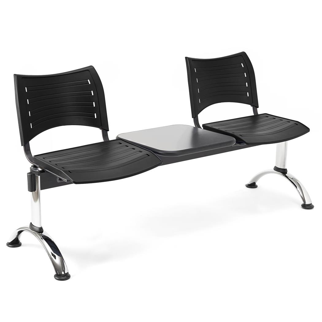 Wartebank ELVA 2-Sitzer mit Tisch, Metallgestell, Kunststoff, Farbe Schwarz