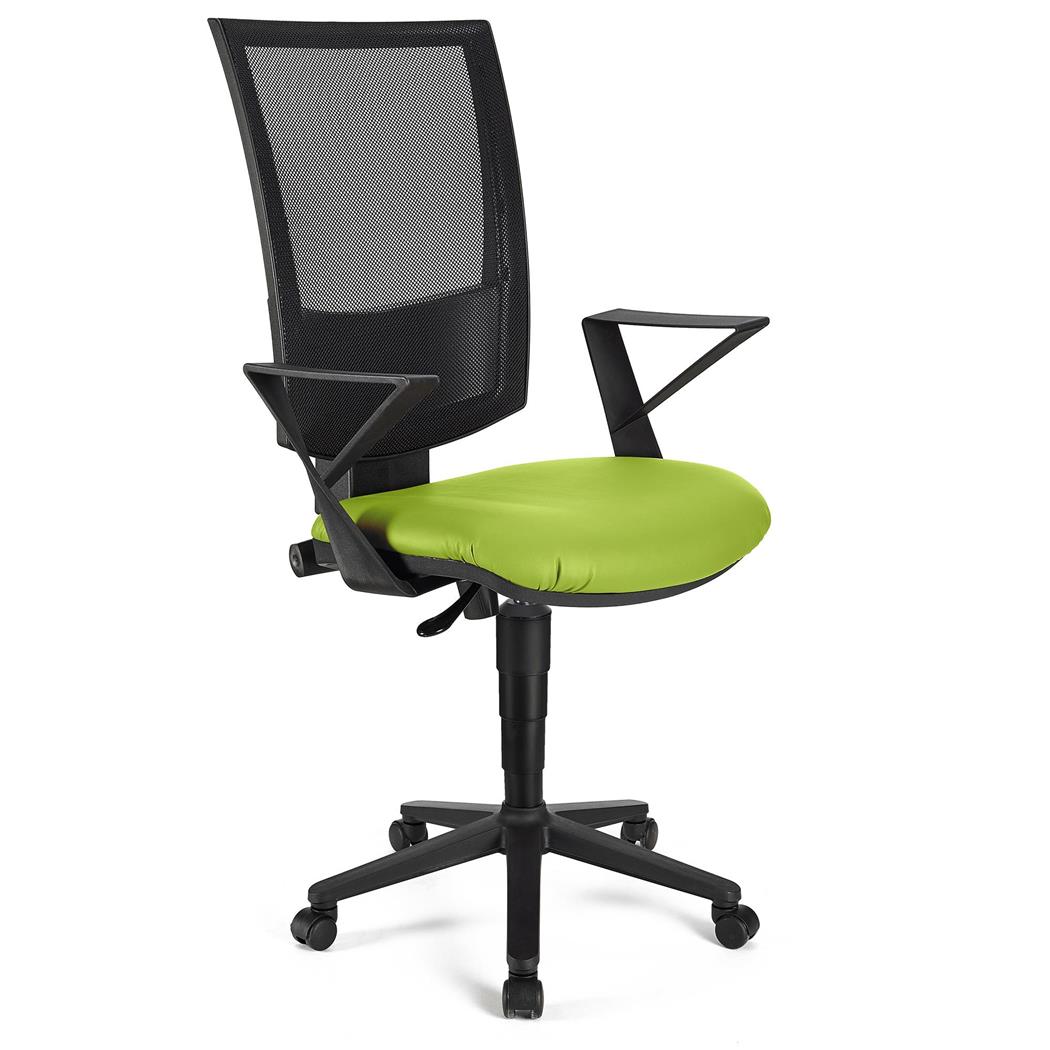 Bürostuhl PANDORA LEDER mit Armlehnen, Rückenlehne mit Netzbezug, dicke Polsterung, Farbe Grün
