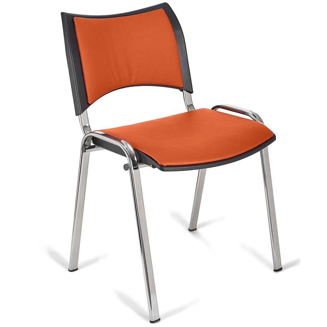 Besucherstuhl ROMEL LEDER, bequeme Polsterung, stapelbar, verchromte Stuhlbeine, Farbe Orange