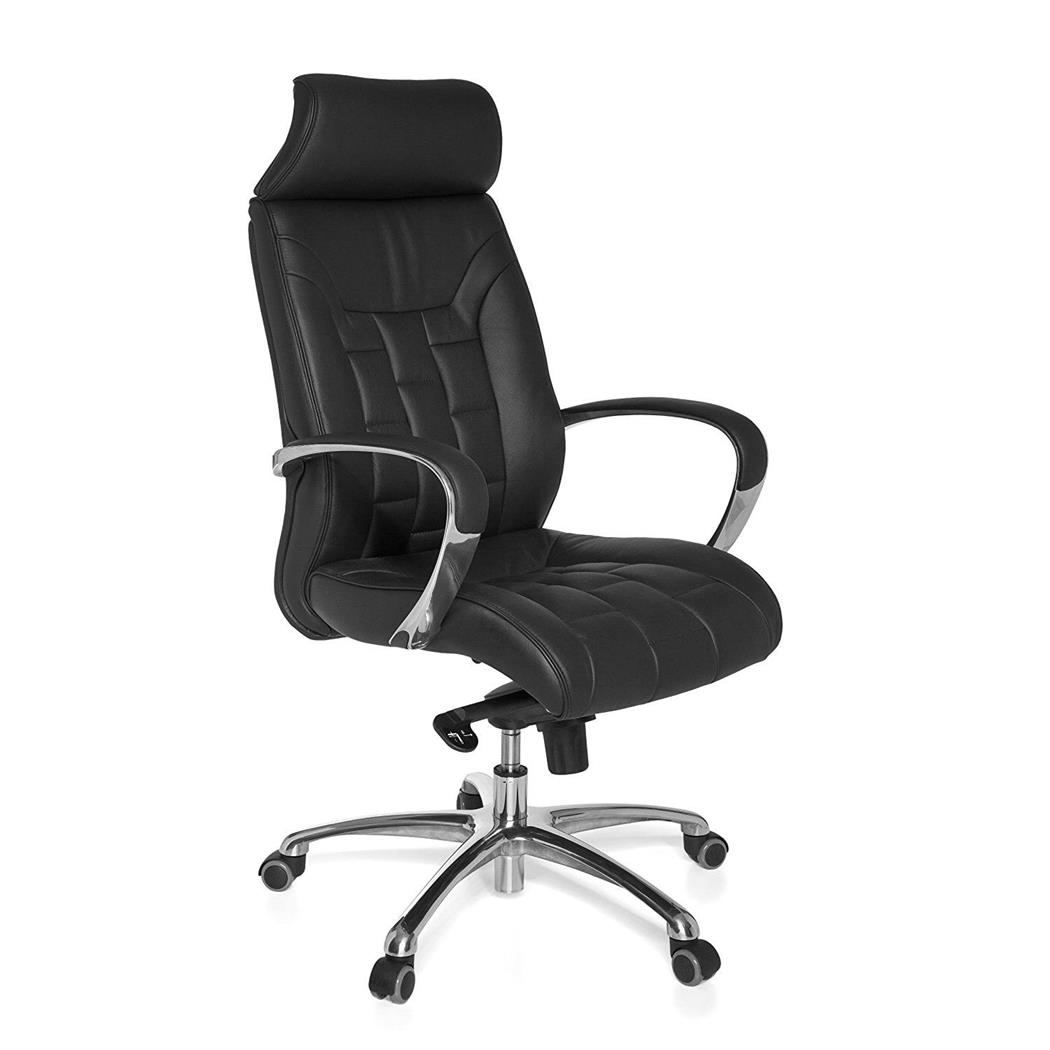 Chefsessel KASPER, dicke Polsterung, ergonomisches Design, Naturlederbezug, Farbe Schwarz