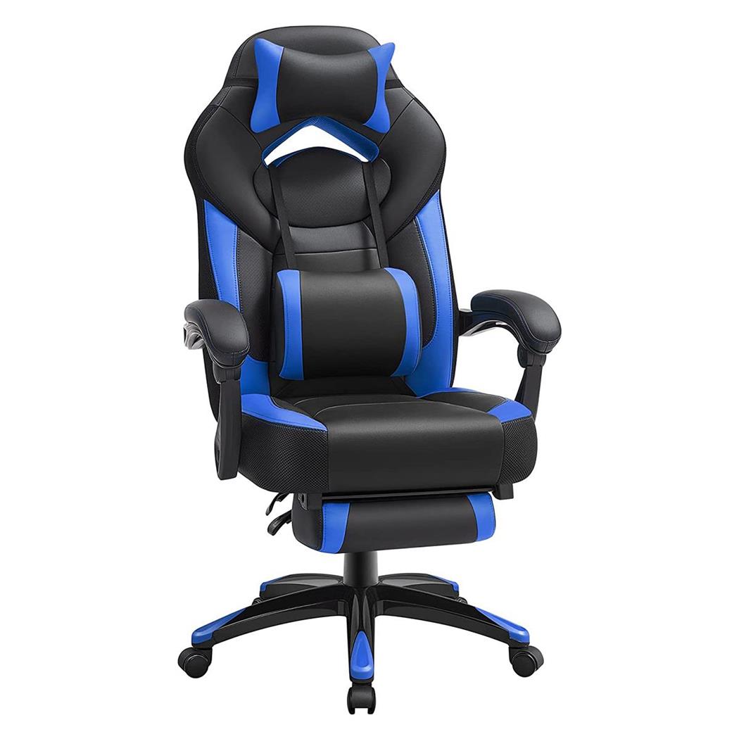 Gaming-Stuhl ROGER, neigbare Rückenlehne, Fußstütze, in Kunstleder, Schwarz / Blau