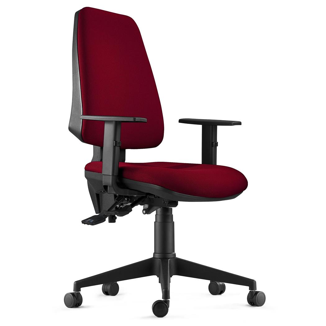 Ergonomischer Bürostuhl INDIANA, Stoffbezug, verstellbare Armlehnen, Farbe Burgund