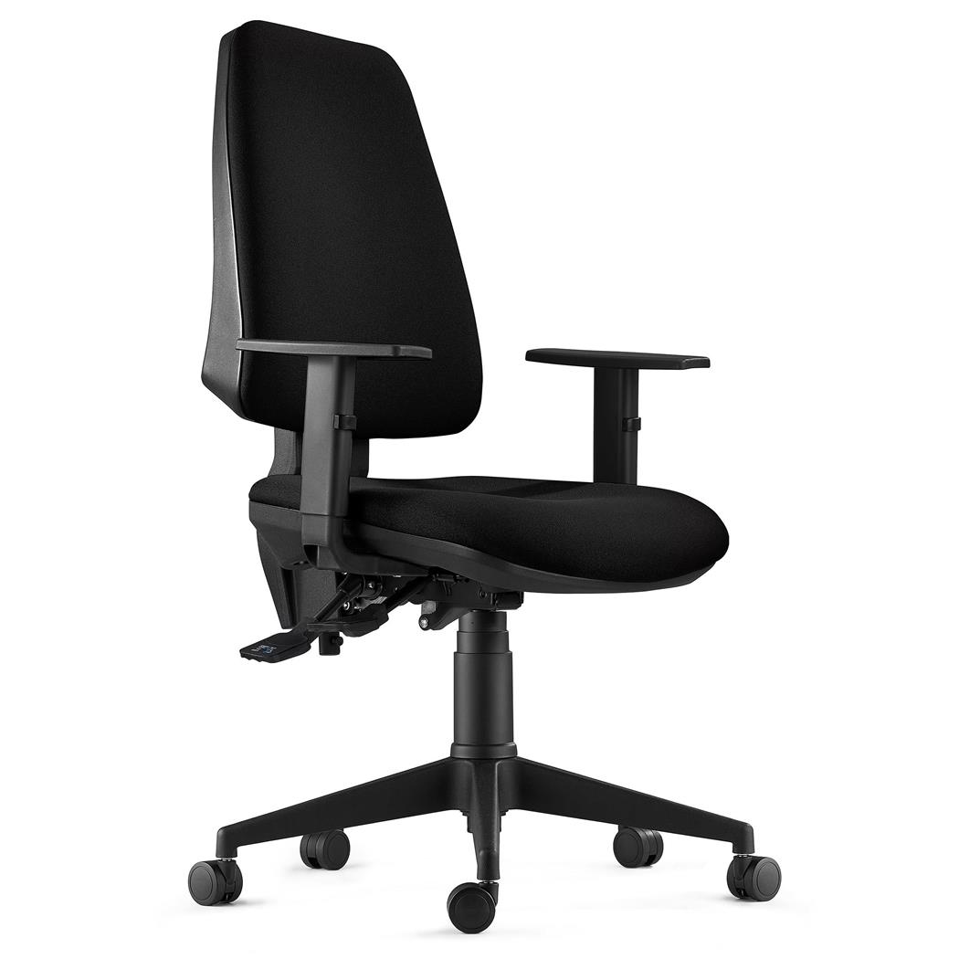 Ergonomischer Bürostuhl INDIANA, Stoffbezug, verstellbare Armlehnen, Farbe Schwarz