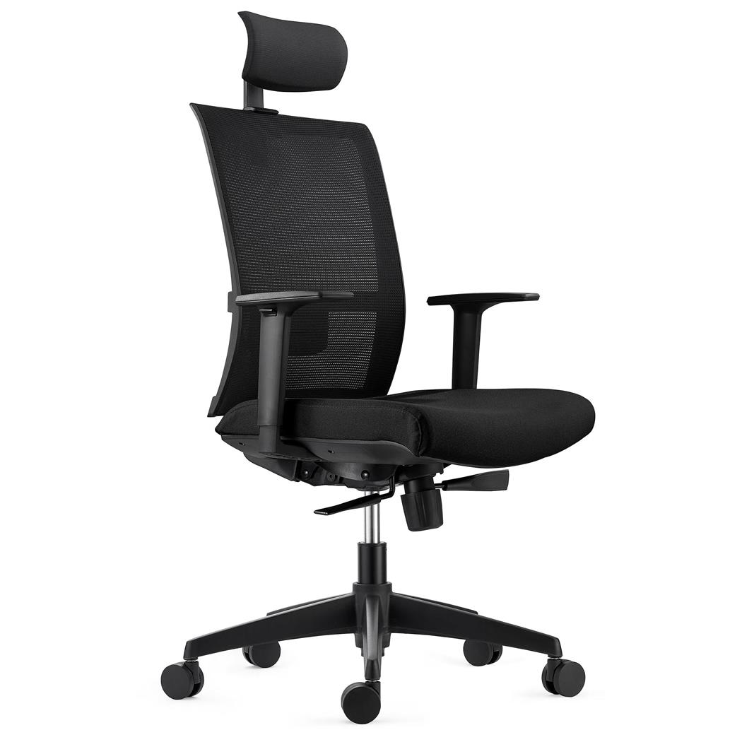 Ergonomischer Bürostuhl AXEL, Kopf- & Lordosenstütze, mit Stoff- und Netzbezug, Farbe Schwarz