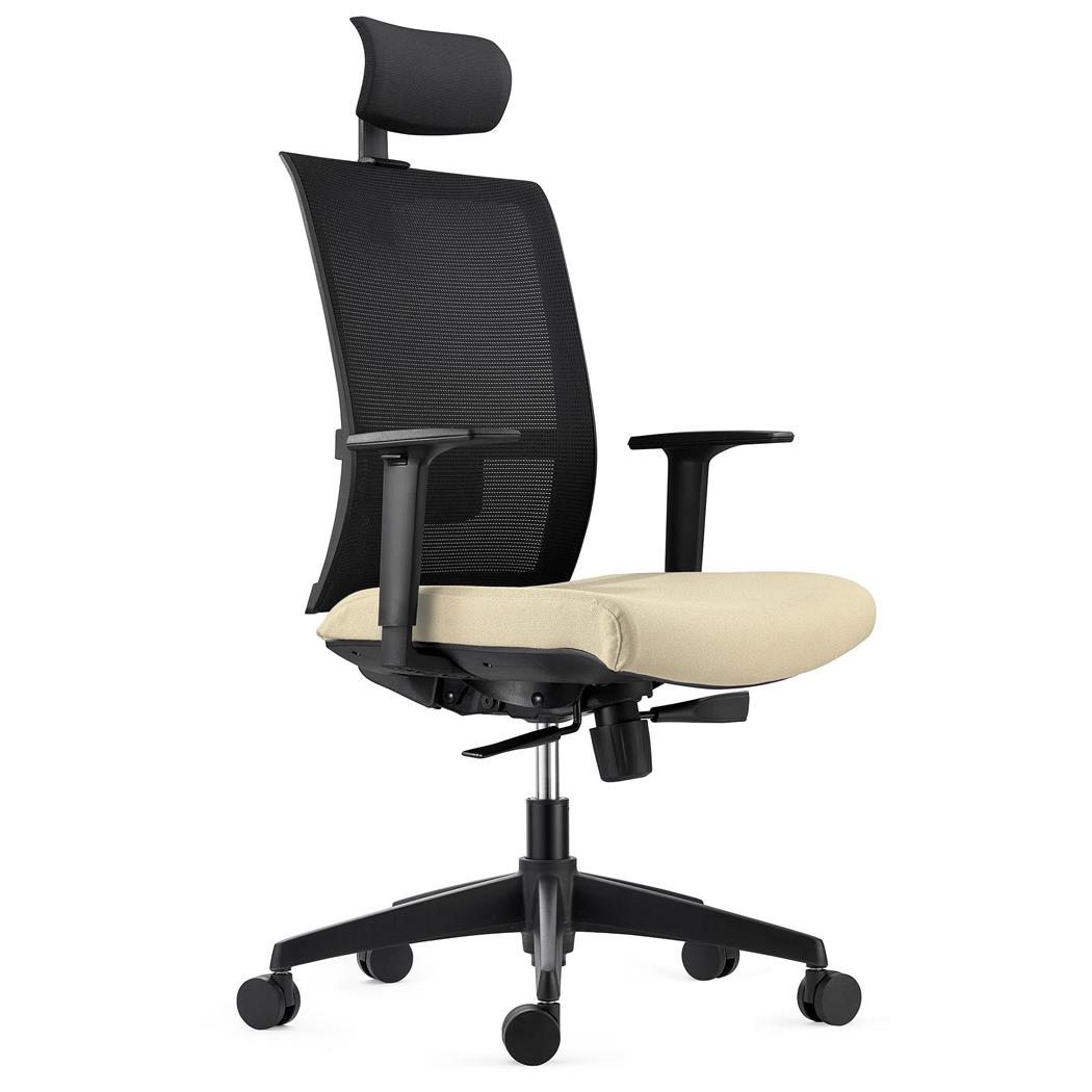 Ergonomischer Bürostuhl AXEL, Kopf- & Lordosenstütze, mit Stoff- und Netzbezug, Farbe Beige