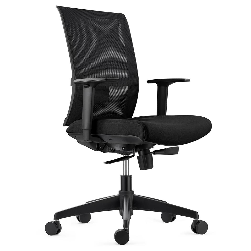 Ergonomischer Bürostuhl EXON, Lordosenstütze, für die 8h-Nutzung, mit Stoff- und Netzbezug, Farbe Schwarz