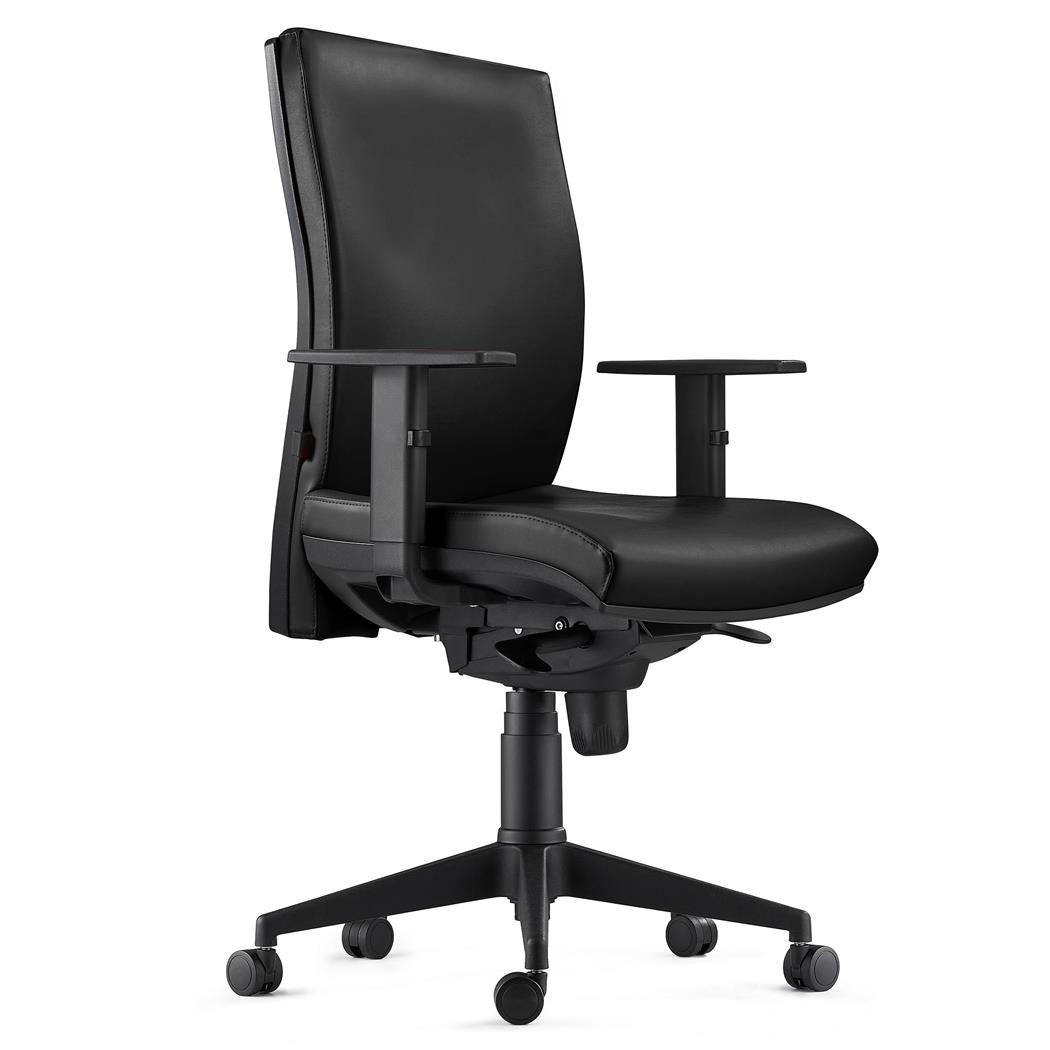 Ergonomischer Bürostuhl KEVIN LEDER, mit Lordosenstütze, Farbe Schwarz