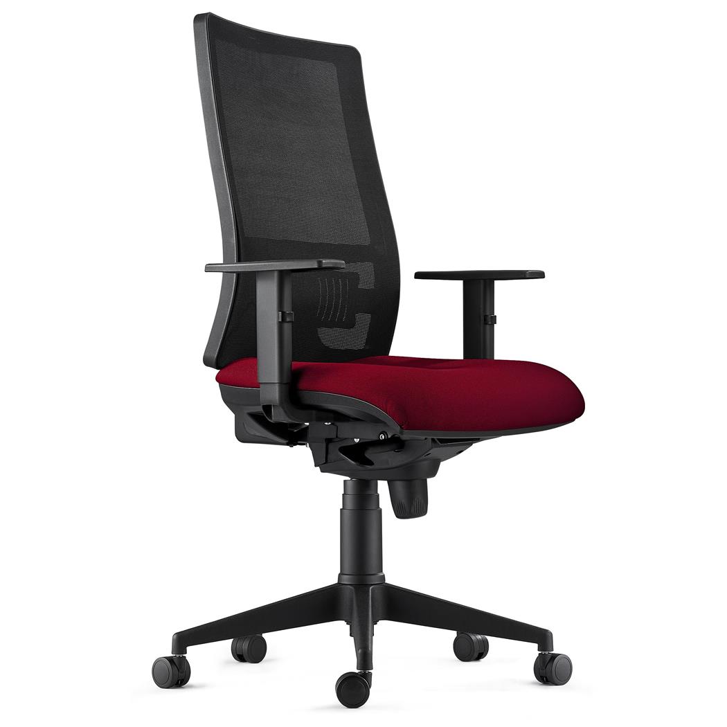 Ergonomischer Bürostuhl EMERSON, verstellbare Armlehnen und Lordosenstütze, Farbe Burgund