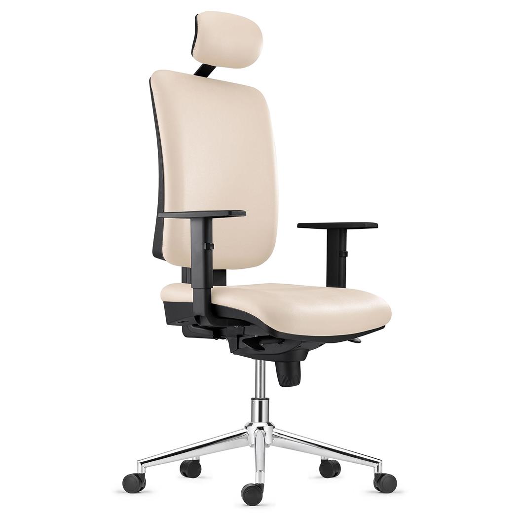 Ergonomischer Bürostuhl PIERO LEDER V mit Kopfstütze, verstellbare Armlehnen, Farbe Beige