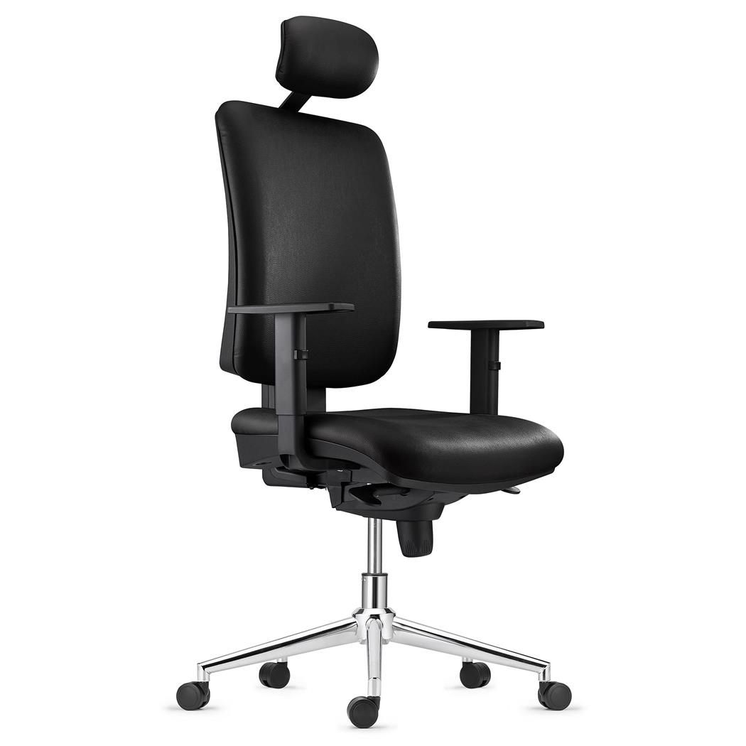 Ergonomischer Bürostuhl PIERO LEDER PRO V mit Kopfstütze, verstellbare Armlehnen, Farbe Schwarz