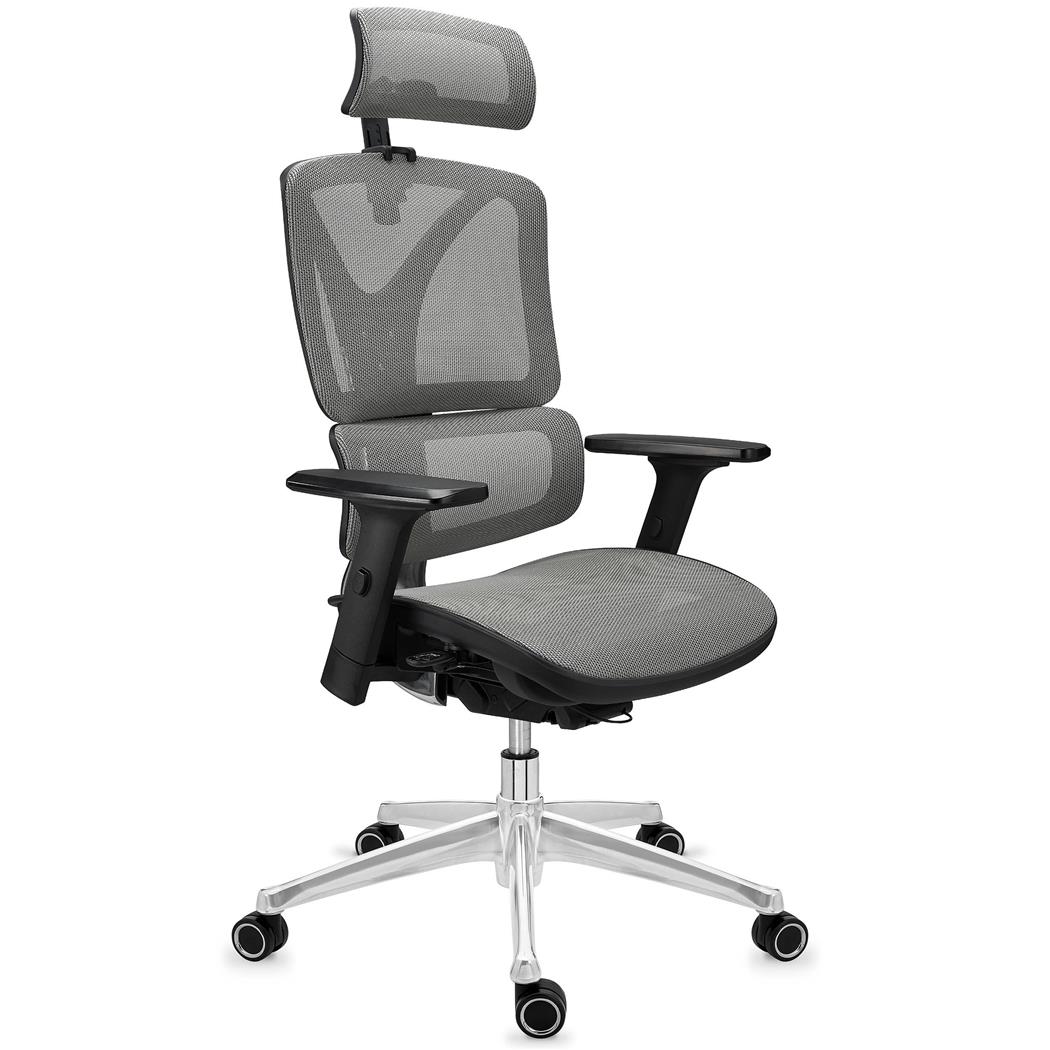 Ergonomischer Bürostuhl APOLO, Maximale Ergonomie, verchromte Metallstruktur, für die 8h-Nutzung, Netzbezug, Farbe Grau