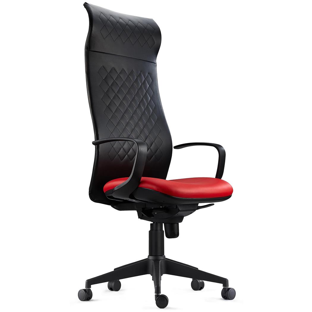 Ergonomischer Stuhl YEDA, hohe Rückenlehne, modernes Design, 8h-Nutzung, Ziernaht, Farbe Rot