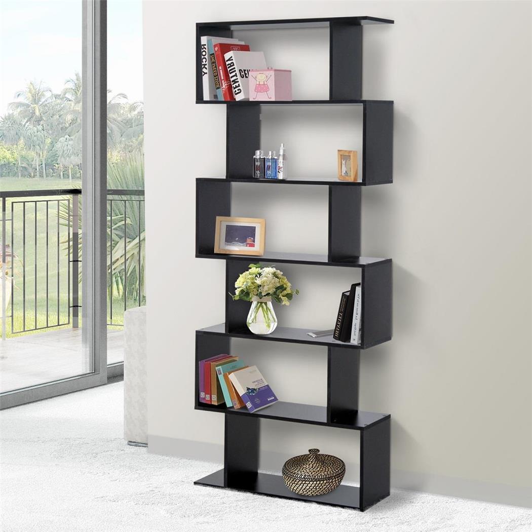 Bücherregal KEDER, 80x23x192 cm, Elegantes Design, S-Form, Holz, Farbe Schwarz