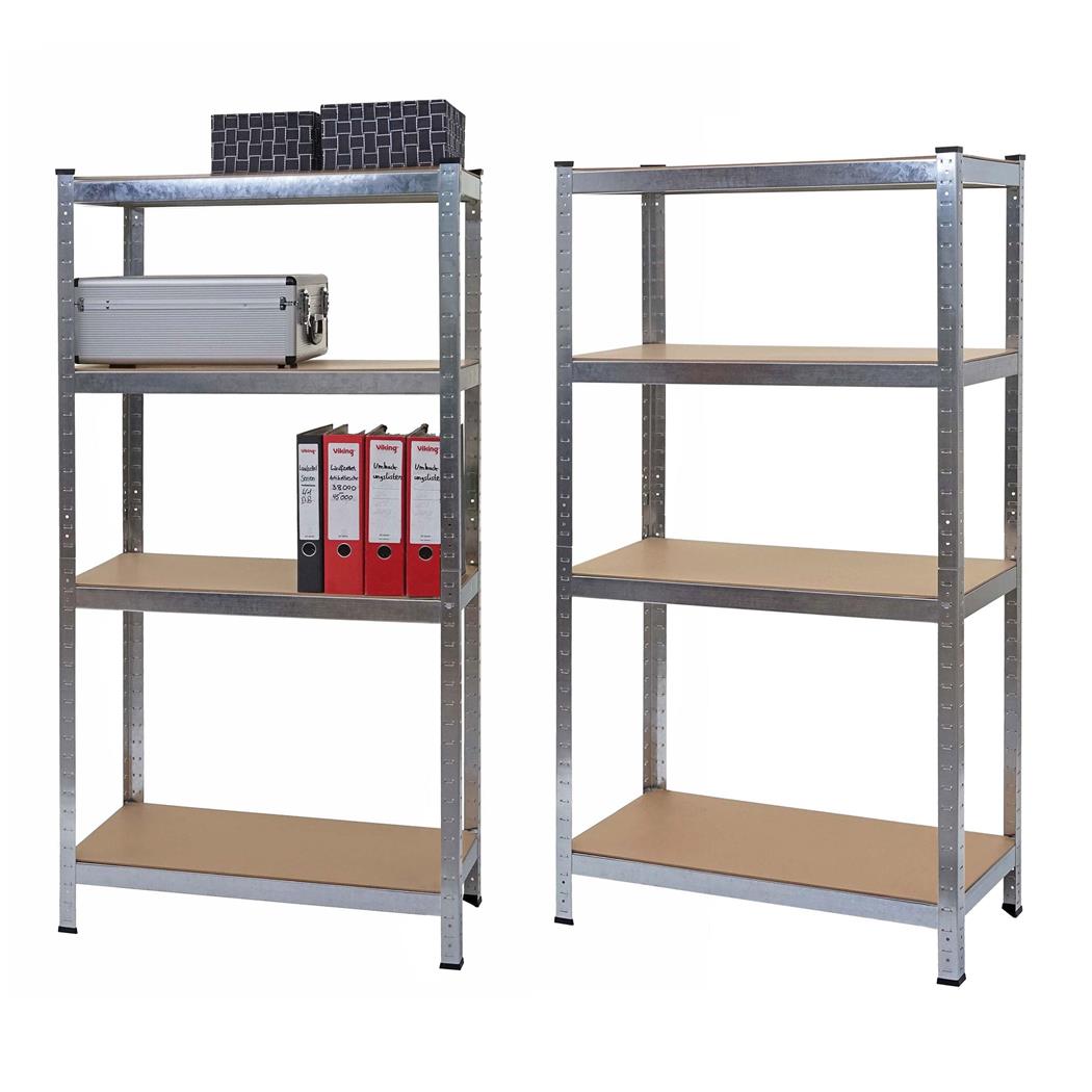 2er Set Büroregal MASHER, Abmessungen 160x80x40 cm,  Metallstruktur mit Holz, 4 Regalböden, Farbe Grau