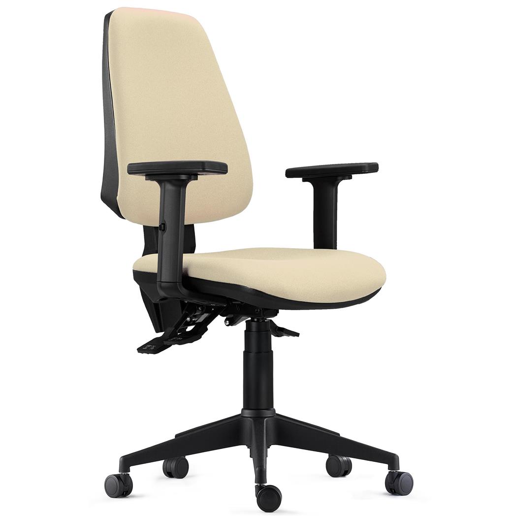 Ergonomischer Bürostuhl INDIANA PRO, intensive 8h-Nutzung, neigbar, Stoffbezug, 2D-Armlehnen, Farbe Beige