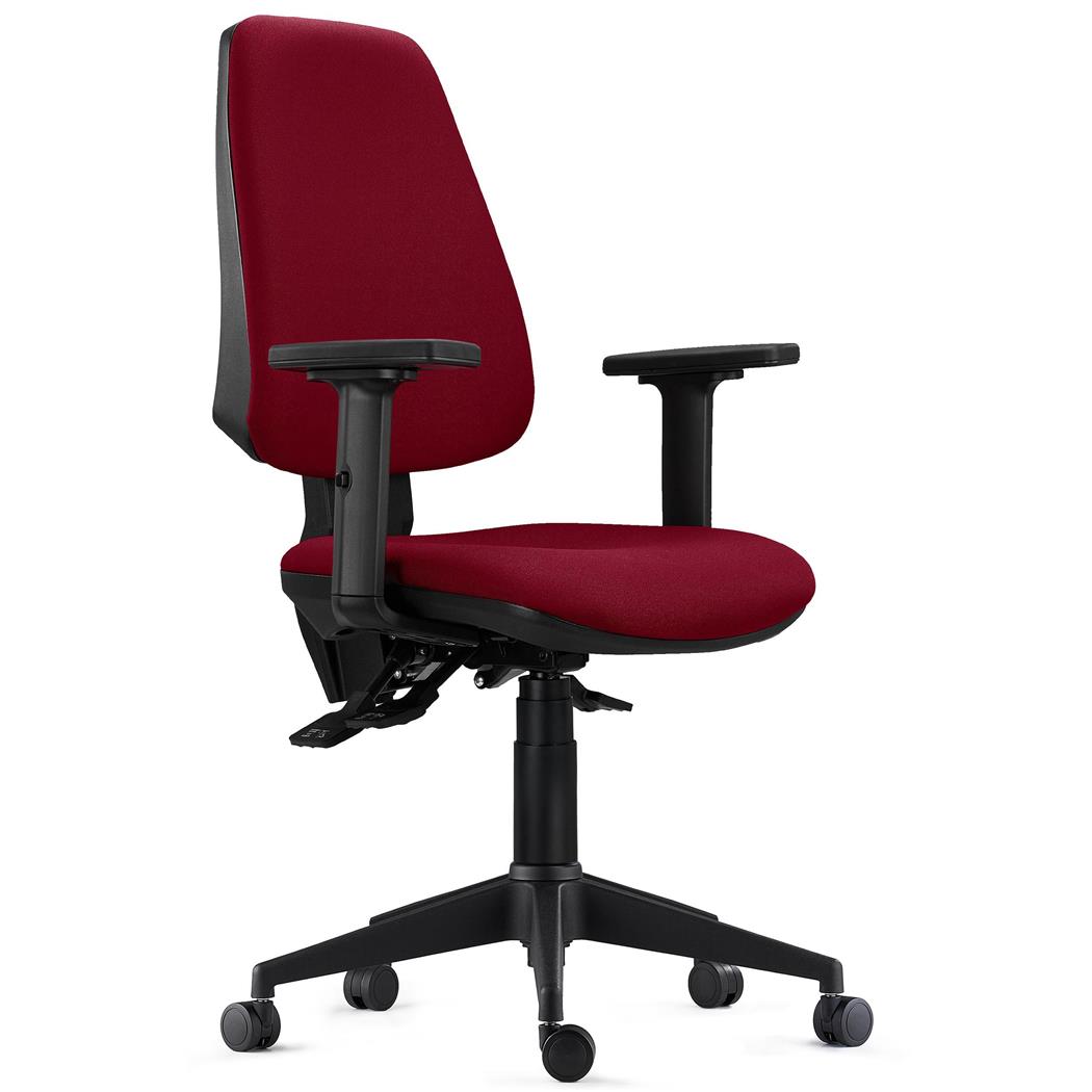 Ergonomischer Bürostuhl INDIANA PRO, intensive 8h-Nutzung, neigbar, Stoffbezug, 2D-Armlehnen, Farbe Burgund