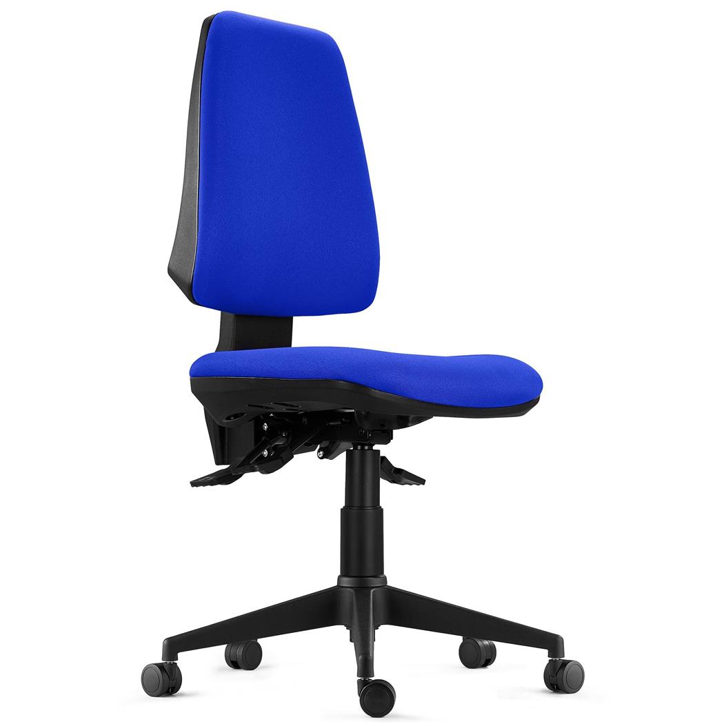 Ergonomischer Bürostuhl INDIANA BASE, Stoffbezug, ohne Armlehnen, Synchronmechanik, 8h Nutzung, Farbe Blau