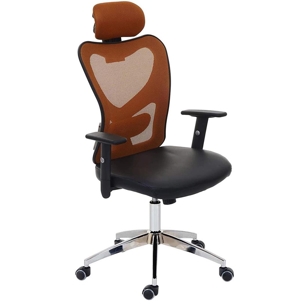 Ergonomischer Bürostuhl ZELIA, für die 8h-Nutzung, gepolsterte Lordosenstütze, Metallgestell, Farbe Braun