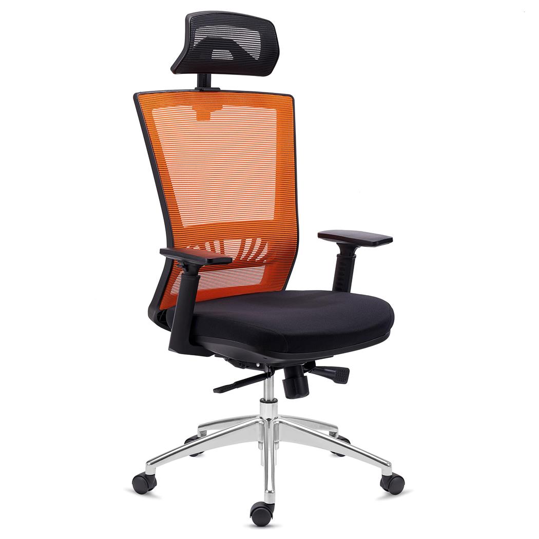 DEMO# Ergonomischer Bürostuhl MAGNUM ELITE, Kopf- und Lordosenstütze, 8h-Nutzung, Aluminiumfußkreuz, Farbe Orange