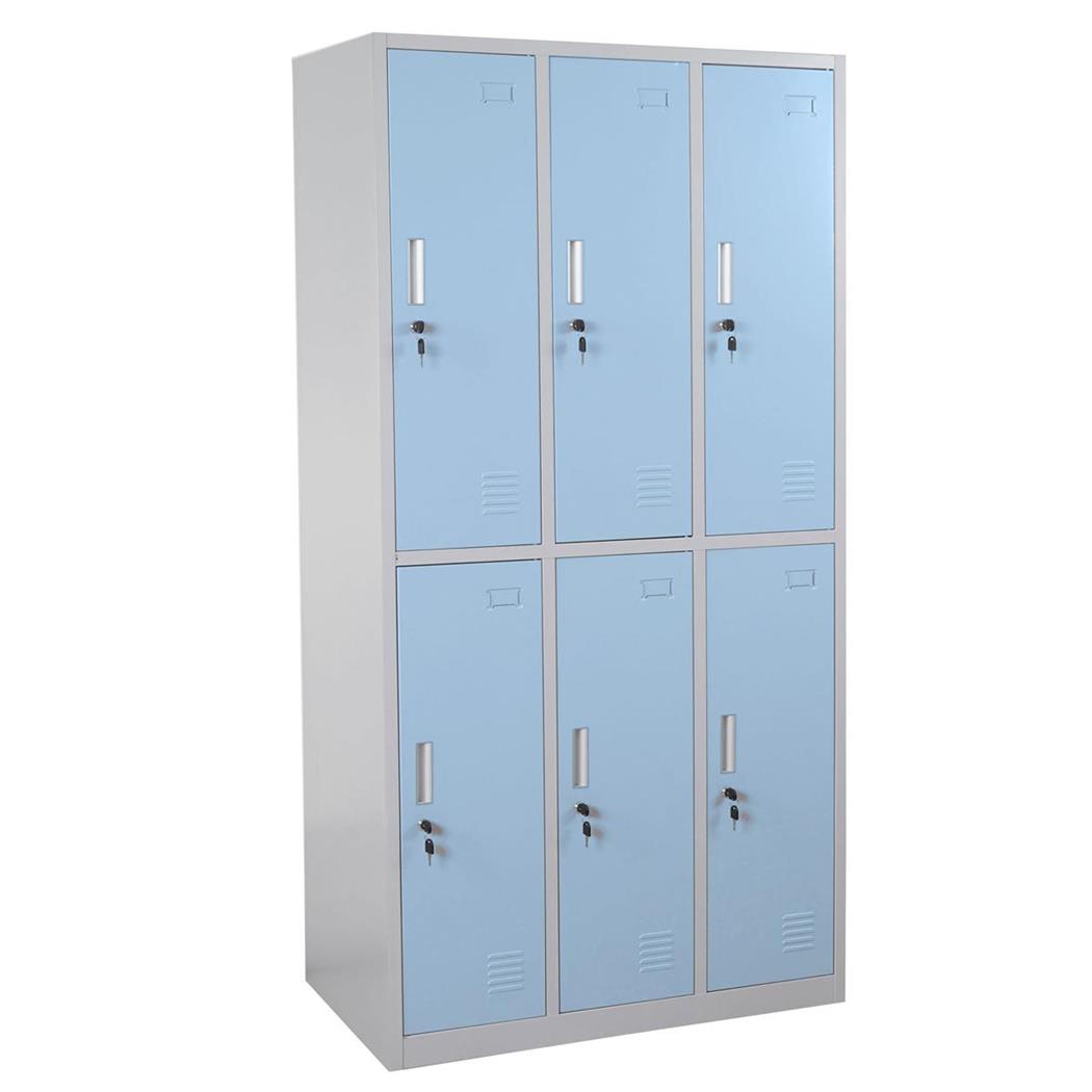 Schließfachschrank COOPER, Abmessungen 90x50x180 cm, Metallspind 6-türig, Farbe Blau