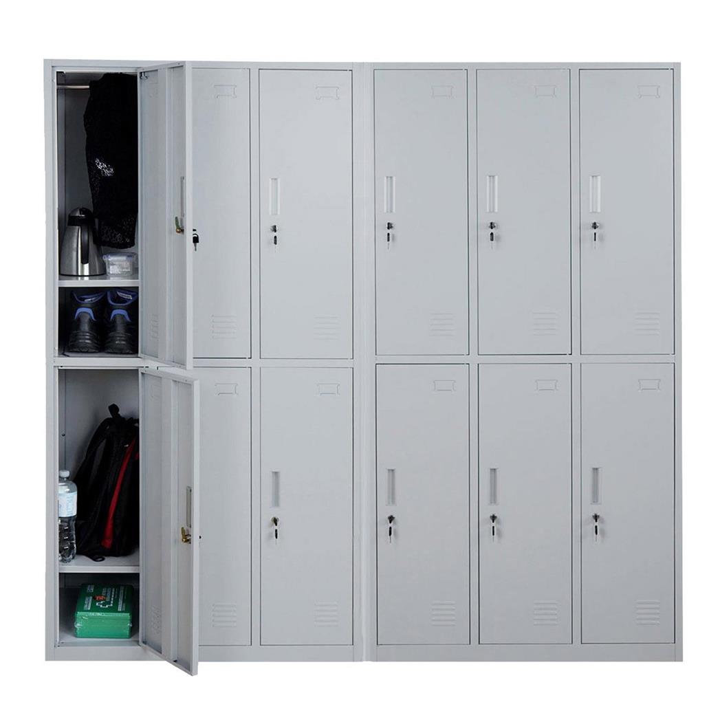 Schließfachschrank COOPER, Abmessungen 180x50x180 cm, Metallspind 12-türig, Farbe Grau