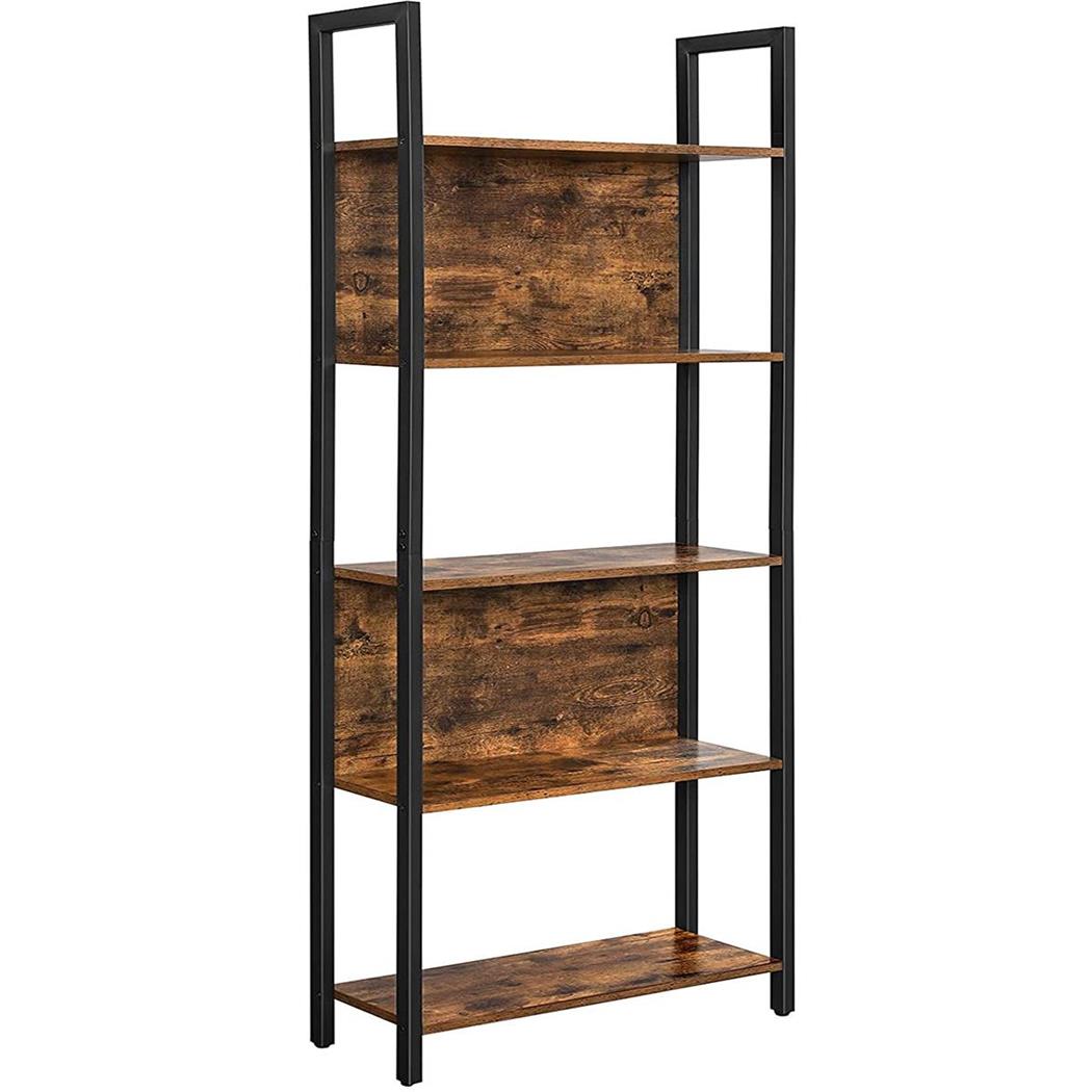 Bücherregal HONEY, Abmessungen 62x24x165cm, industrielles Design, Metall und Holz, Farbe Schwarz/ Buche