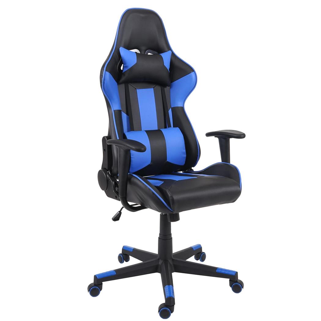 Gamingstuhl CAMTON, sportliches Design, mit Lordosenkissen, Leder Schwarz/Blau