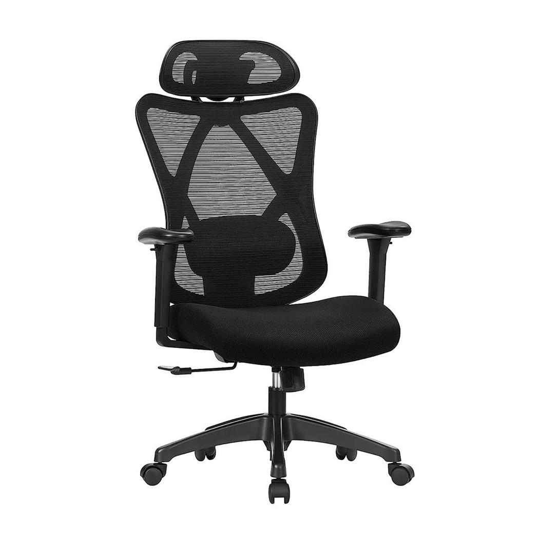 Ergonomischer Bürostuhl DARKO, verstellbare Kopf- und Lordosenstütze, atmungsaktiver Netzstoff, Farbe Schwarz