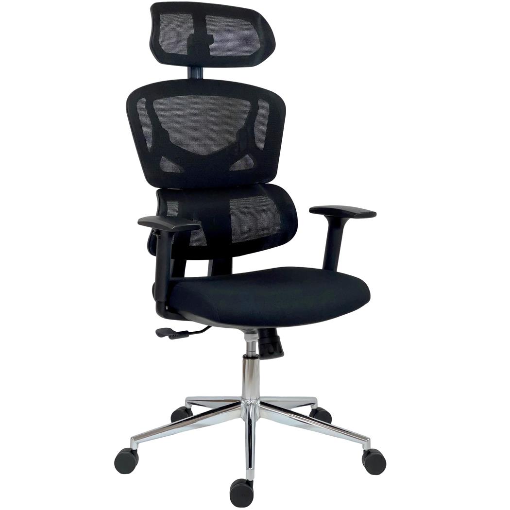 Ergonomischer Bürostuhl SYDNEY, maximale Ergonomie, verchromtes Metallgestell, Netz- und Stoffbezug, Farbe Schwarz