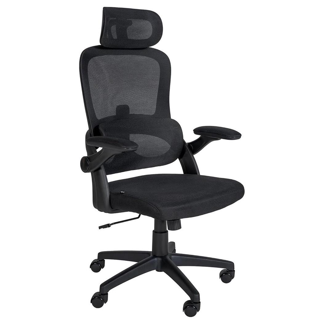 Ergonomischer Bürostuhl NORA, klappbare Armlehnen, bequem und funktionell, in Schwarz